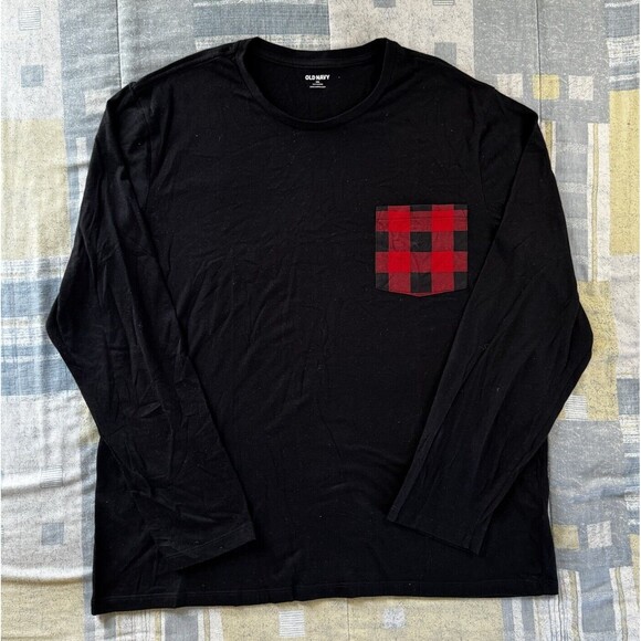 Old Navy Black Long Sleeve Plaid Pocket Soft- Washed Men's Sweater XXL - Picture 1 of 13